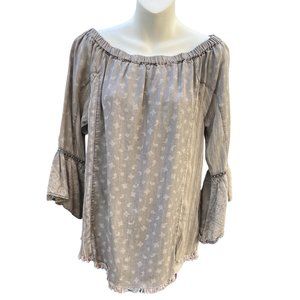 Standard Grace Bell Sleeve paisley Pullover Blouse Top Grey/White Small
